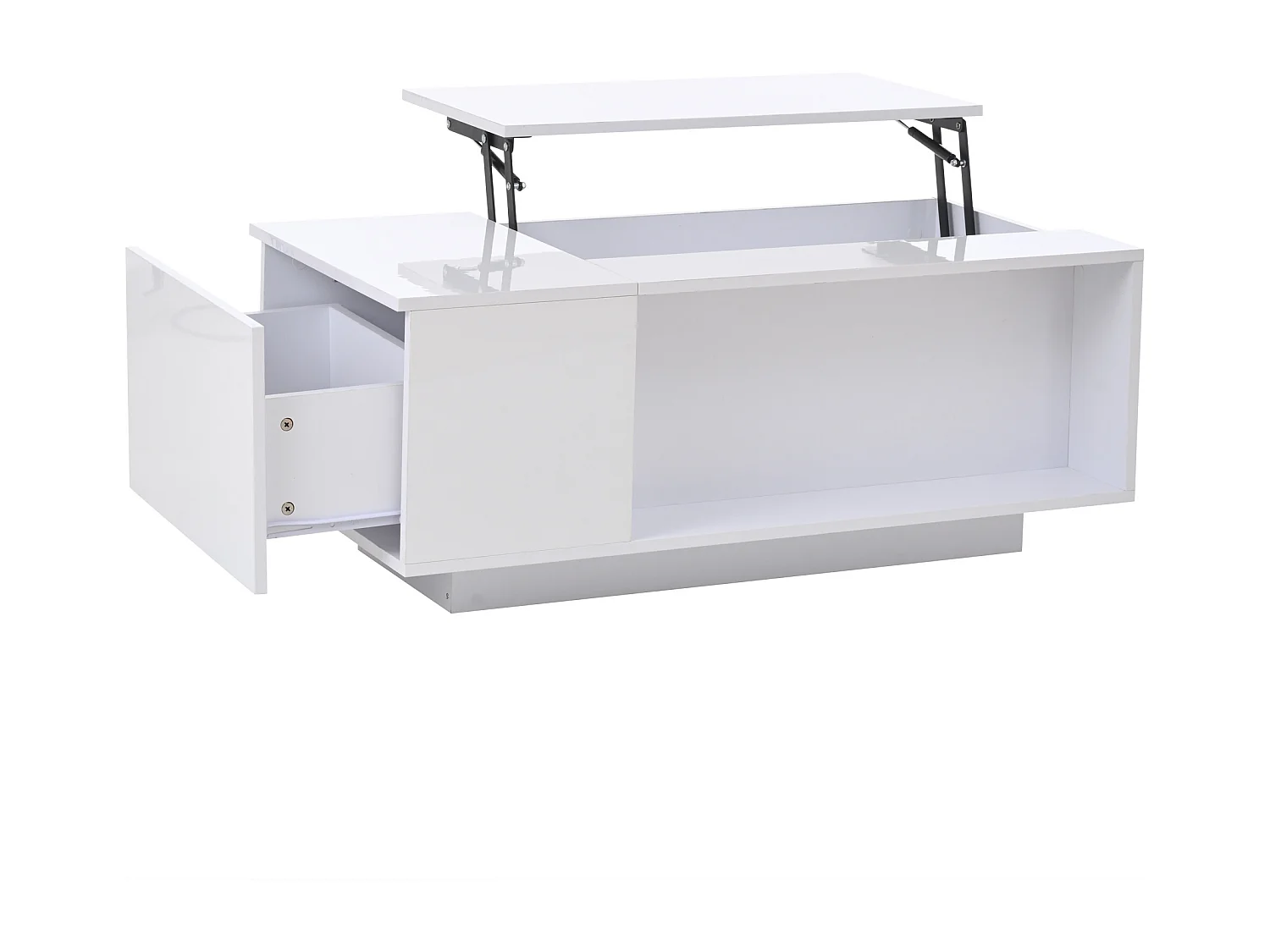 Mesa de centro branca com tampo regulável em altura - Mesa de centro com iluminação LED e 1 gaveta - Arrumação aberta