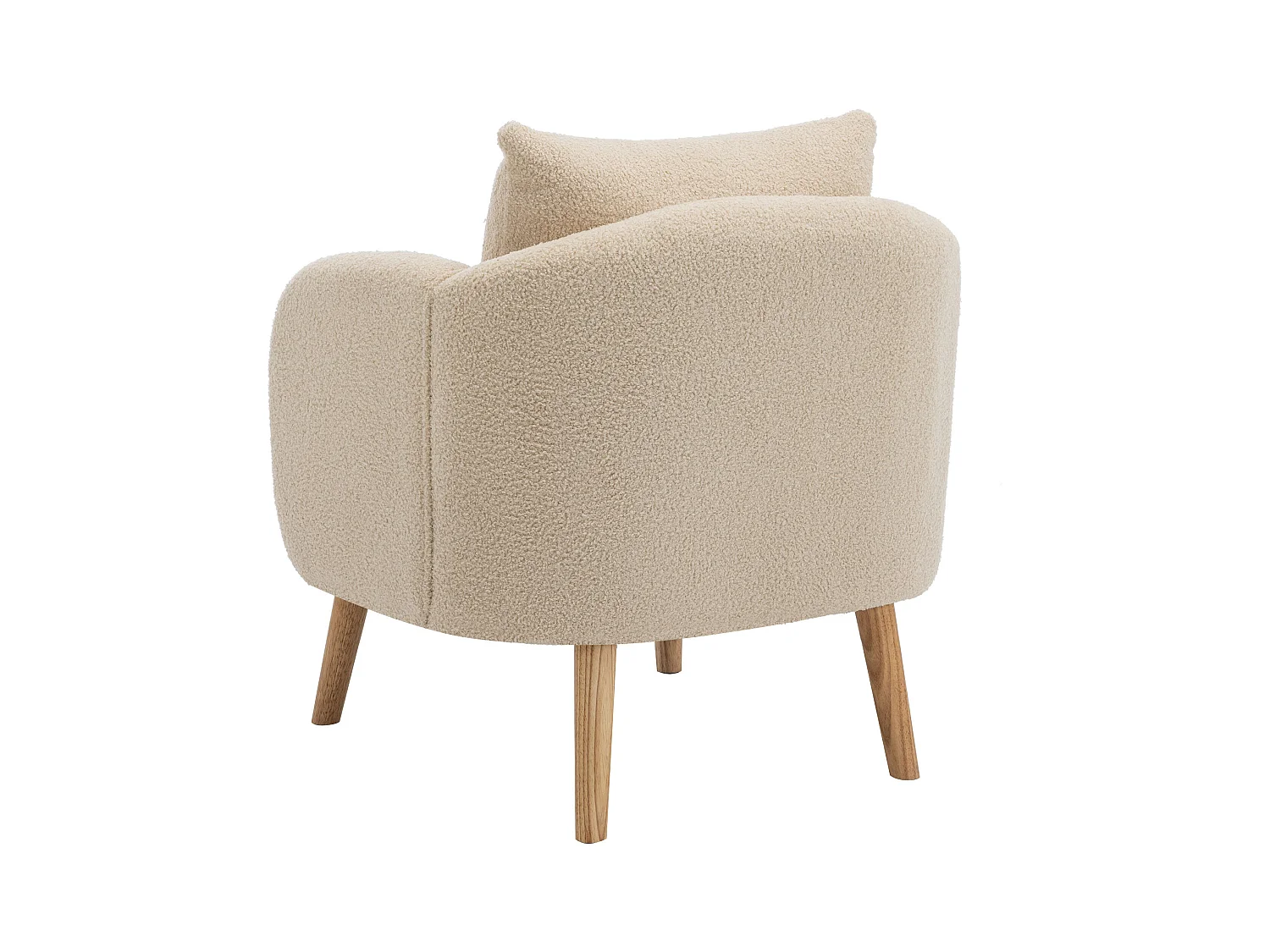 Fauteuil beige - Fauteuil avec assise et accoudoirs épais - pieds et coussins en bois massif - velours teddy
