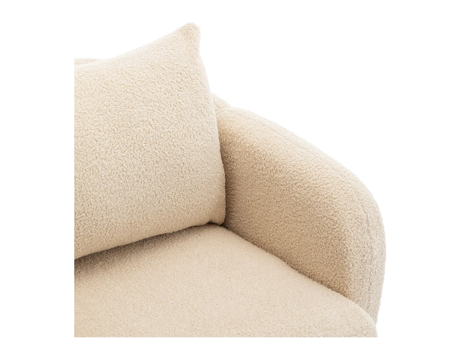 Fauteuil beige - Fauteuil avec assise et accoudoirs épais - pieds et coussins en bois massif - velours teddy