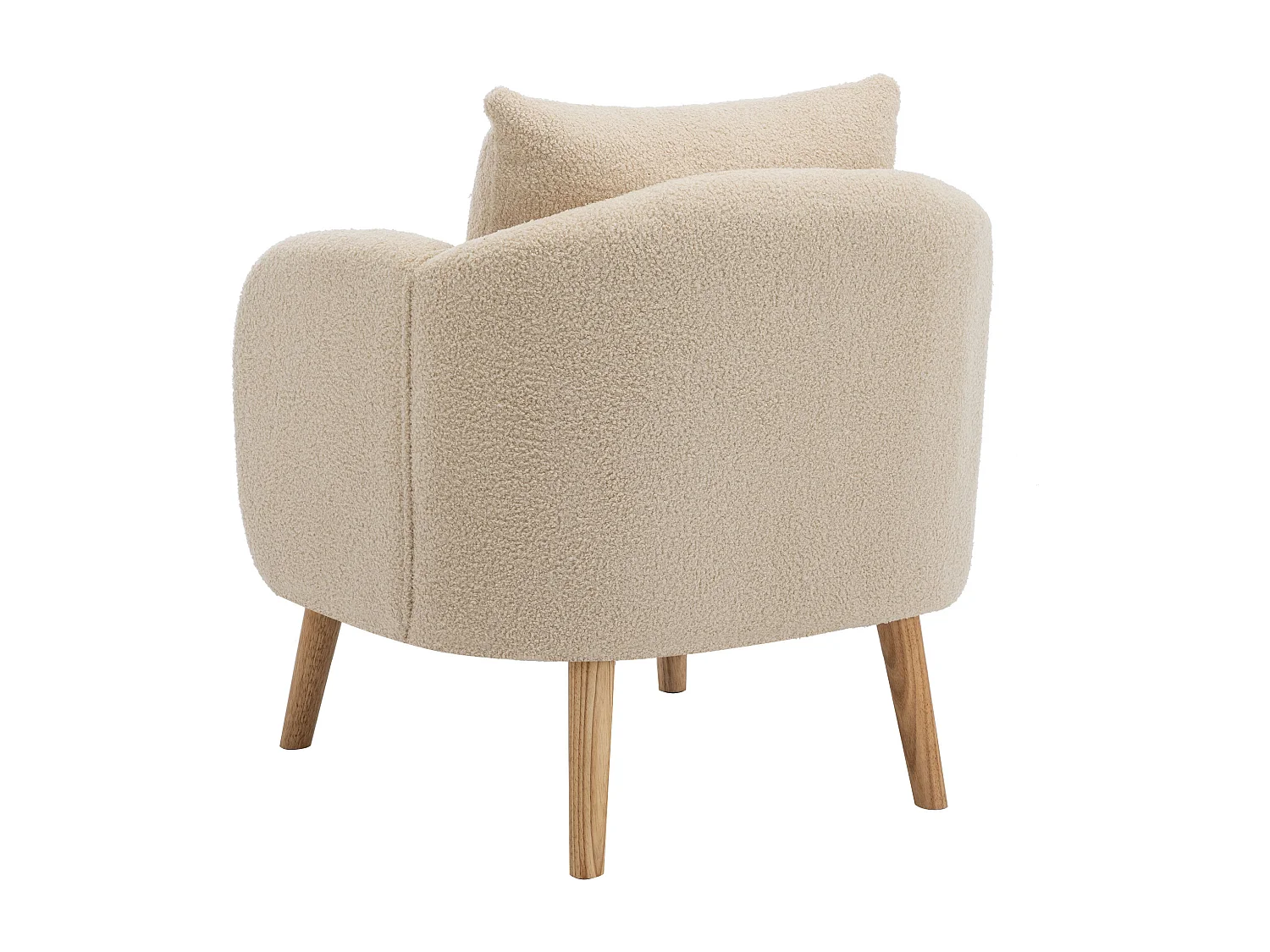 Poltrona bege - Poltrona com assento e braços grossos - pernas e almofadas em madeira maciça - veludo de pelúcia