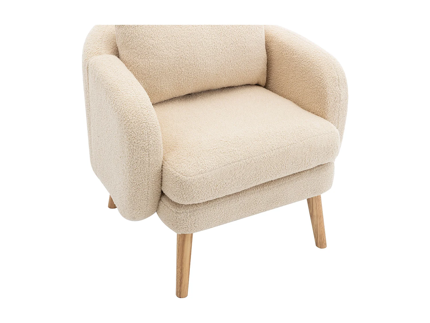 Poltrona bege - Poltrona com assento e braços grossos - pernas e almofadas em madeira maciça - veludo de pelúcia