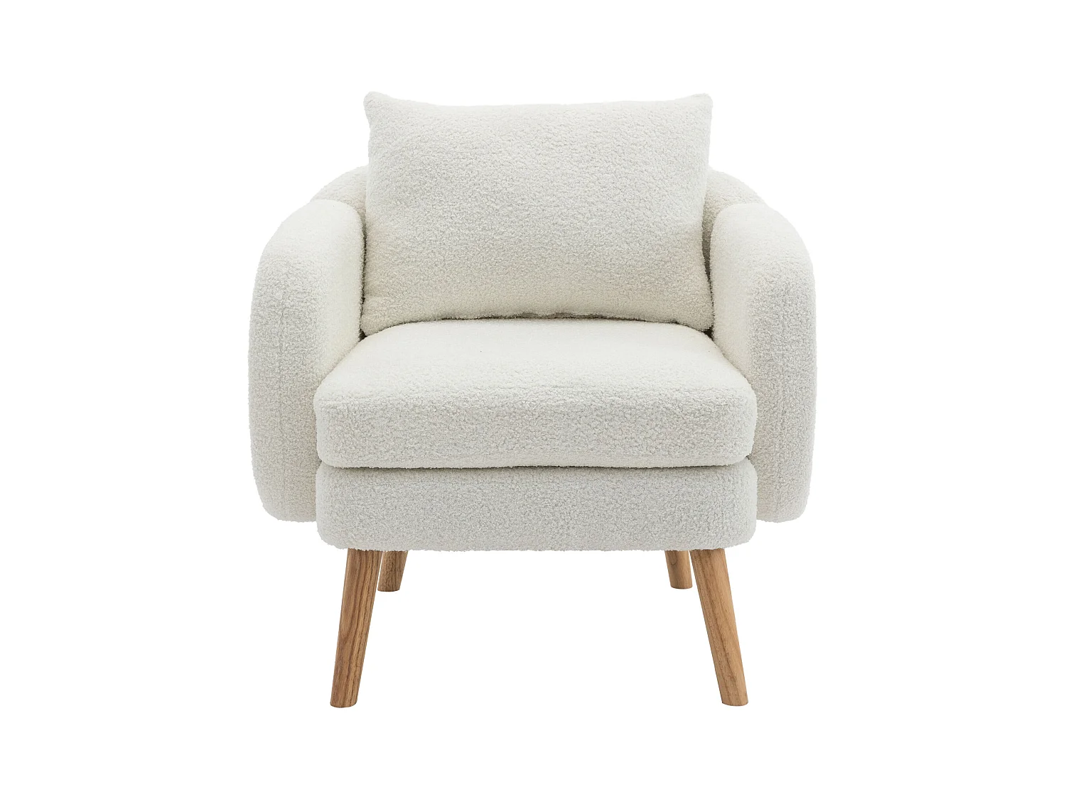 Fauteuil blanc - Fauteuil avec assise et accoudoirs épais - pieds et coussins en bois massif - velours teddy