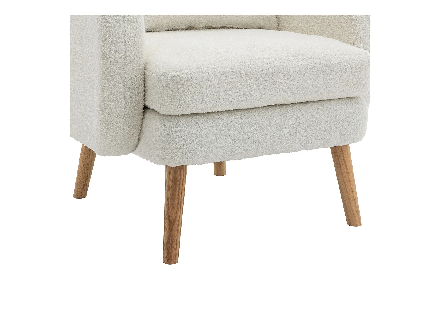 Fauteuil blanc - Fauteuil avec assise et accoudoirs épais - pieds et coussins en bois massif - velours teddy