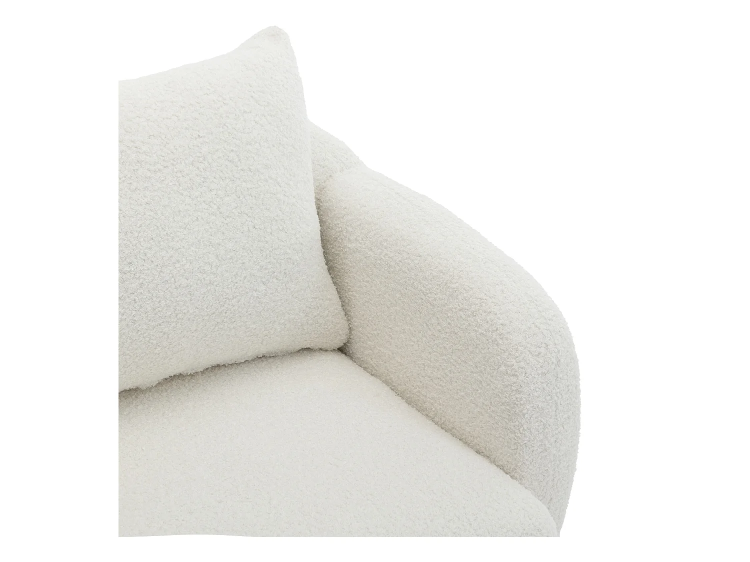 Fauteuil blanc - Fauteuil avec assise et accoudoirs épais - pieds et coussins en bois massif - velours teddy