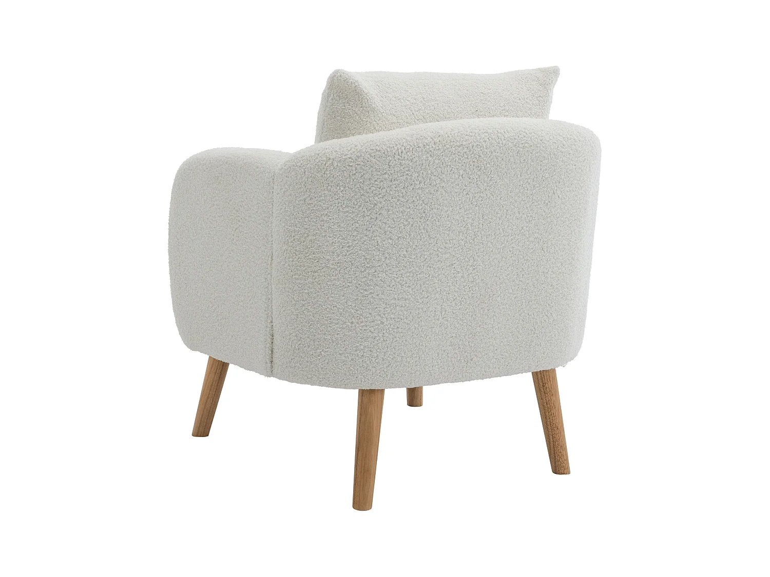 Fauteuil blanc - Fauteuil avec assise et accoudoirs épais - pieds et coussins en bois massif - velours teddy