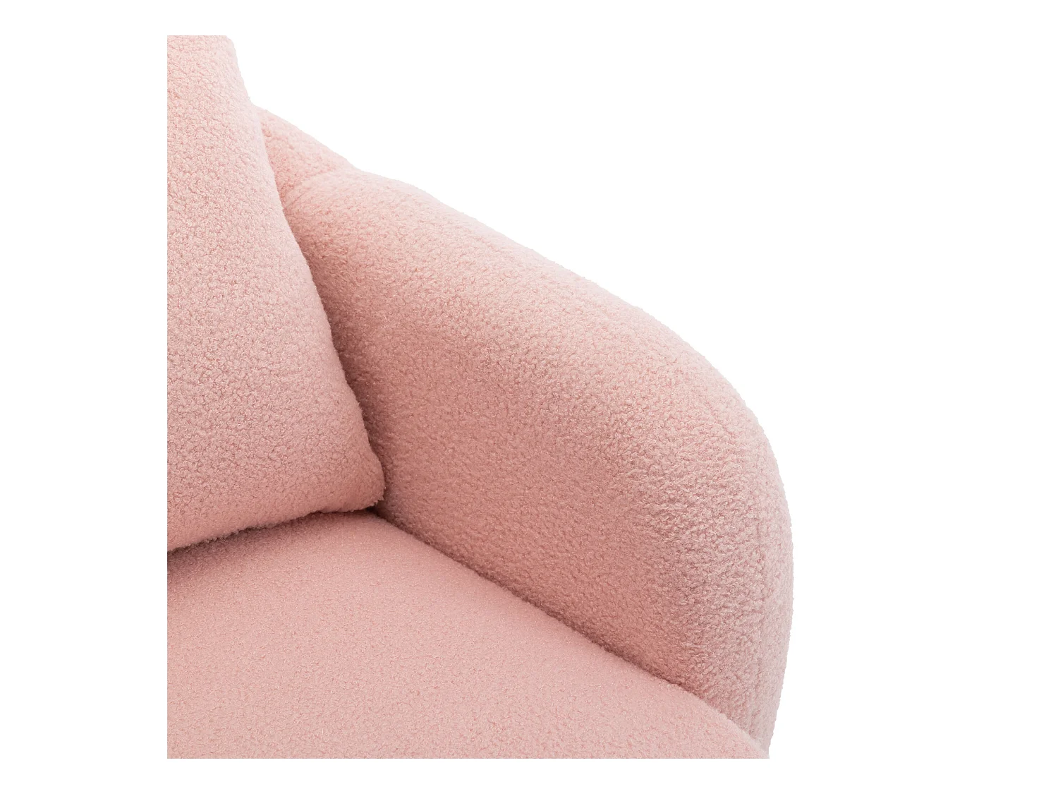 Fauteuil rose - Fauteuil avec assise et accoudoirs épais - pieds et coussins en bois massif - velours teddy