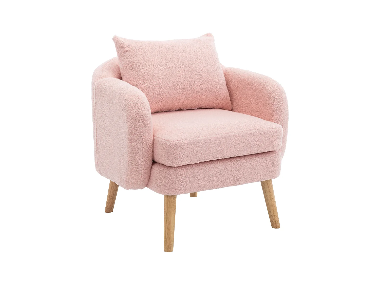 Fauteuil rose - Fauteuil avec assise et accoudoirs épais - pieds et coussins en bois massif - velours teddy