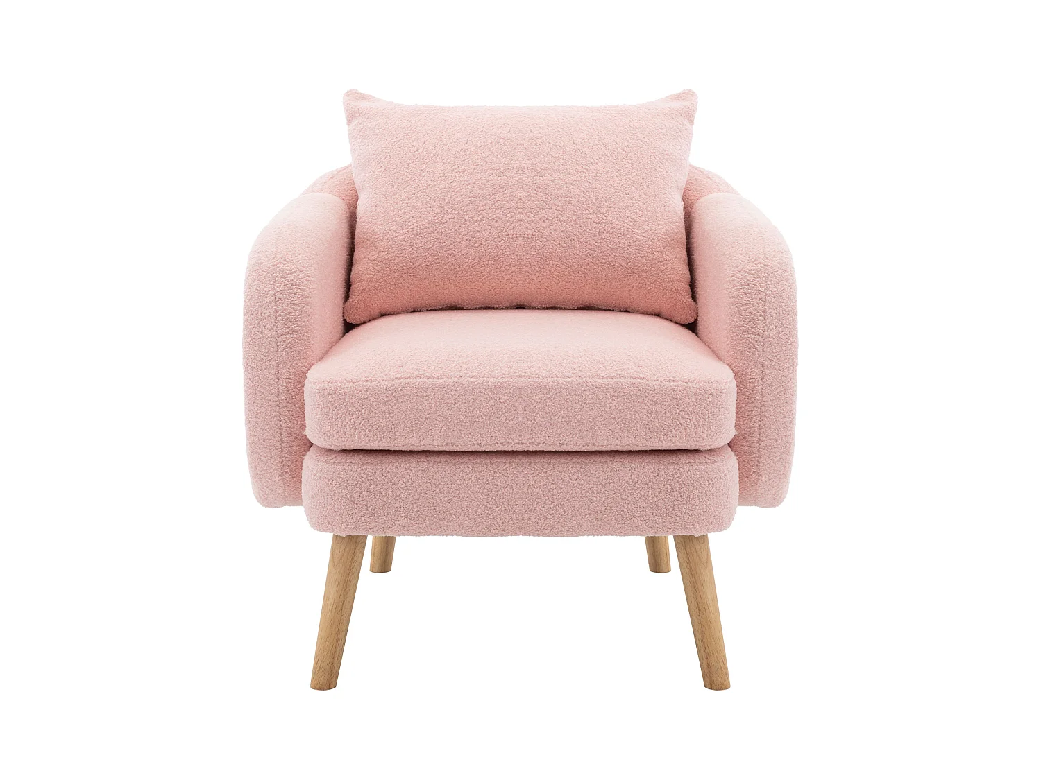 Fauteuil rose - Fauteuil avec assise et accoudoirs épais - pieds et coussins en bois massif - velours teddy