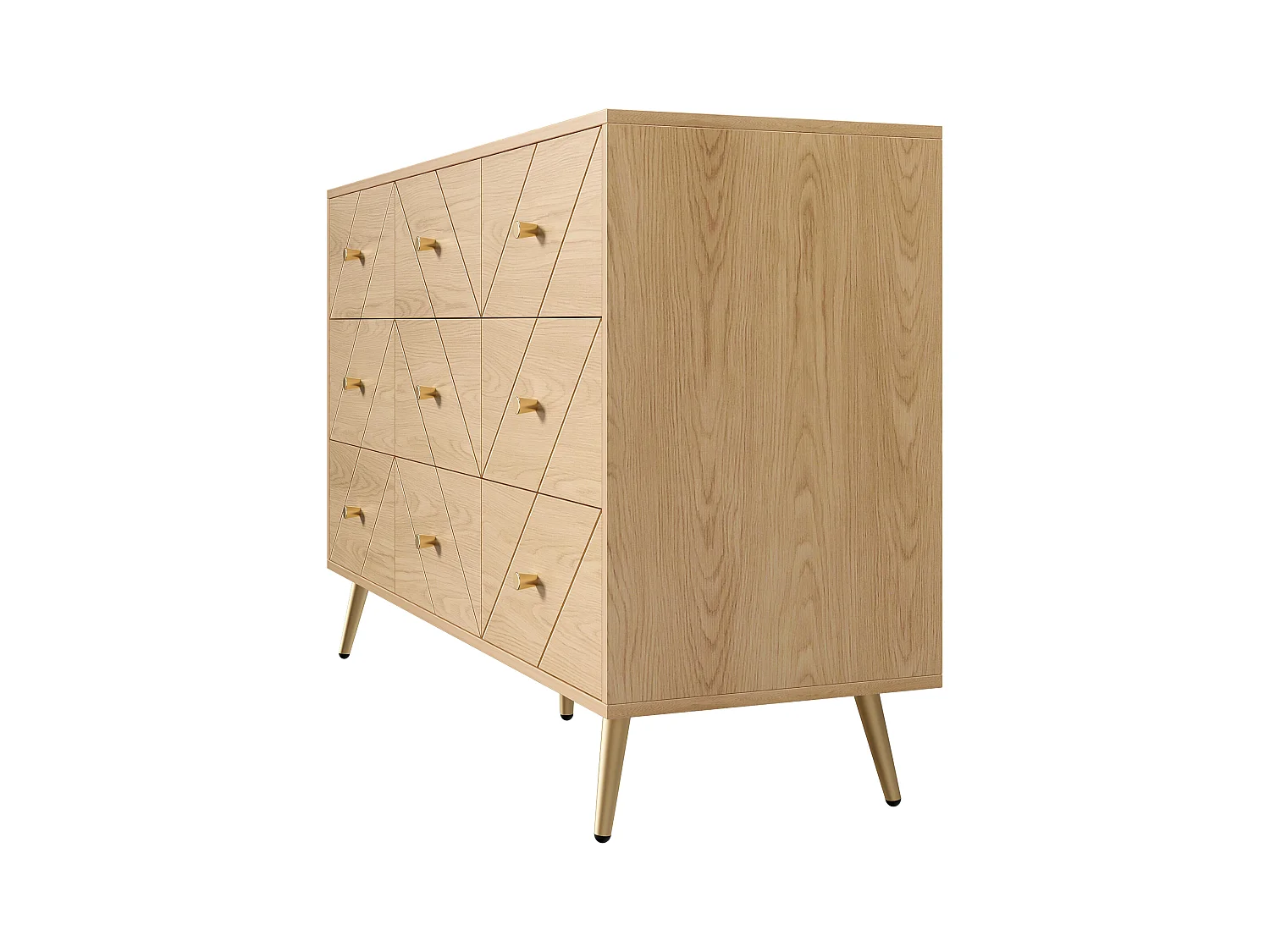 Commode 9 tiroirs - Commode avec pieds en fer et poignées dorées - panneau de particules