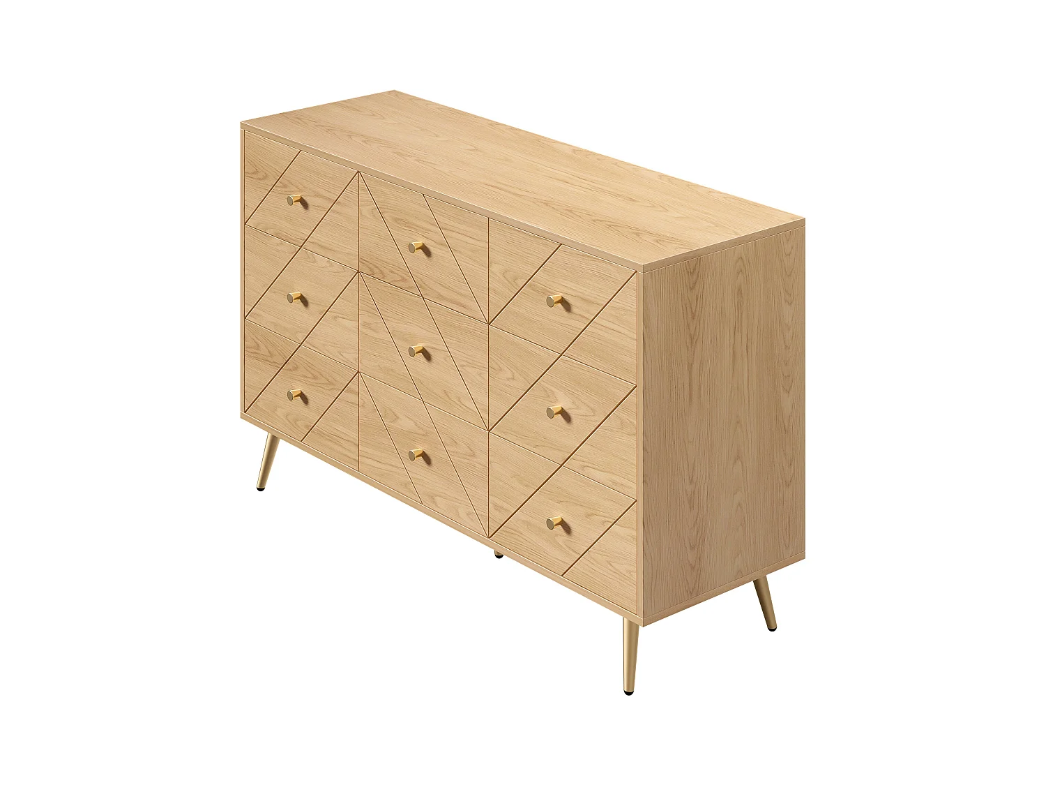 Commode 9 tiroirs - Commode avec pieds en fer et poignées dorées - panneau de particules