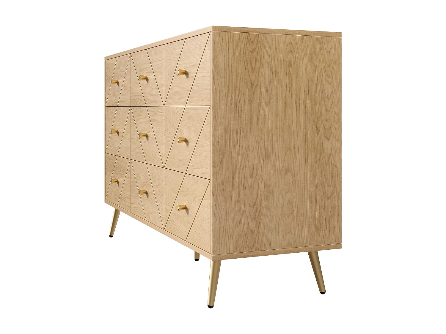 Commode 9 tiroirs - Commode avec pieds en fer et poignées dorées - panneau de particules