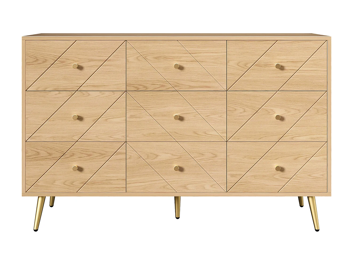 Commode 9 tiroirs - Commode avec pieds en fer et poignées dorées - panneau de particules