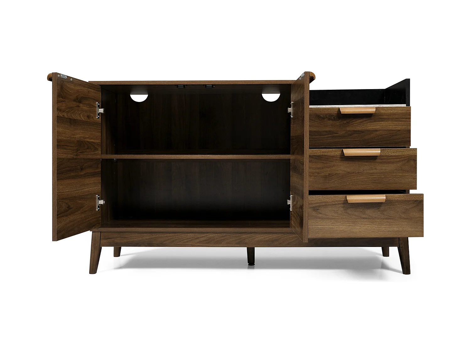 Commode 3 tiroirs - Commode 2 portes et étagères ouvertes - plateau effet marbre