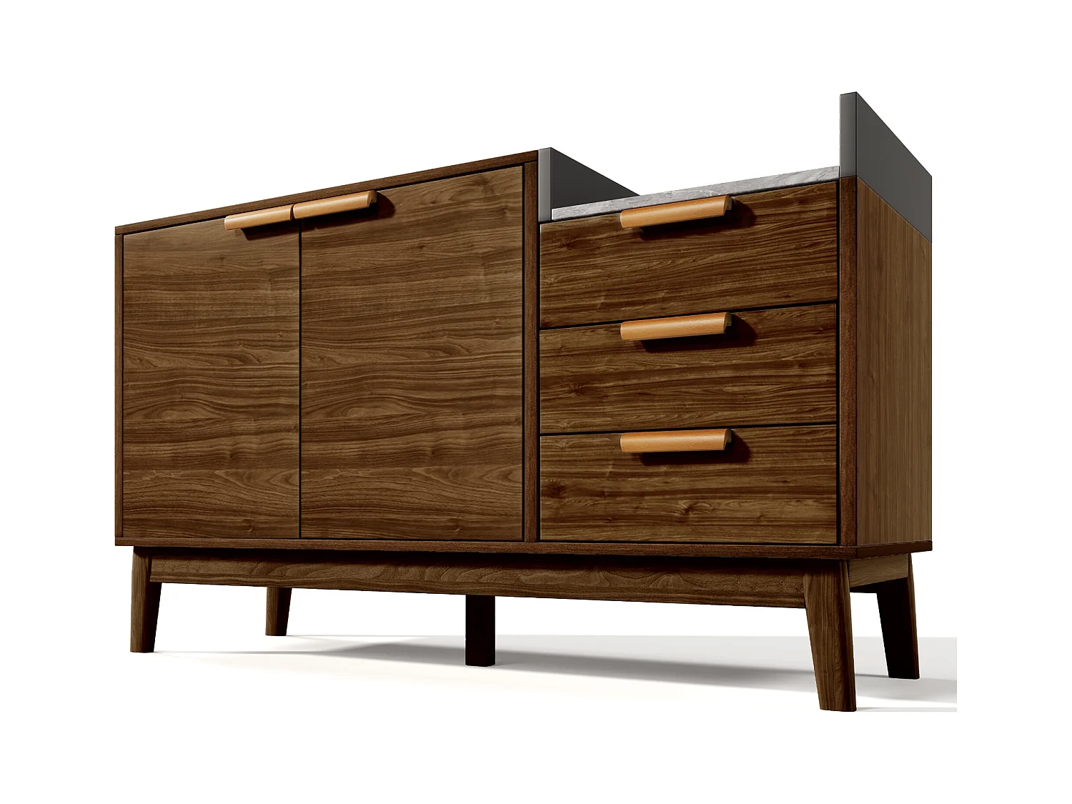 Commode 3 tiroirs - Commode 2 portes et étagères ouvertes - plateau effet marbre