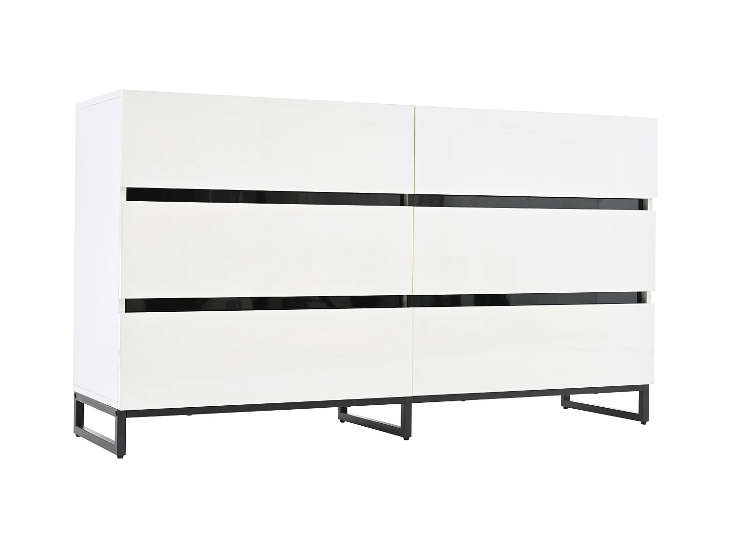 Commode moderne brillante - Commode à 6 tiroirs avec pieds en métal - noir et blanc