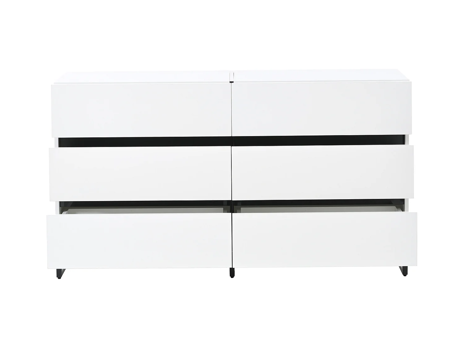 Commode moderne brillante - Commode à 6 tiroirs avec pieds en métal - noir et blanc