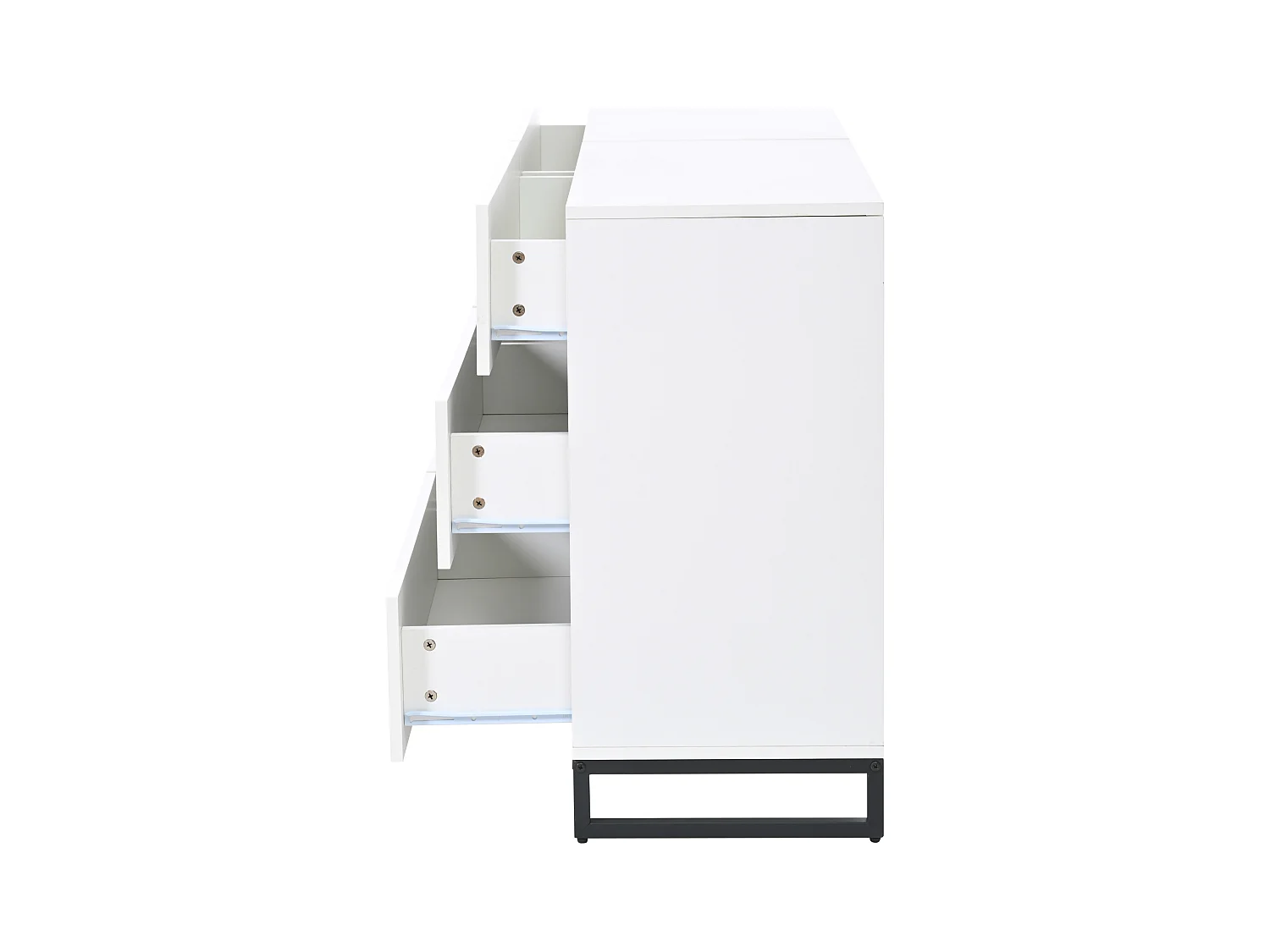 Commode moderne brillante - Commode à 6 tiroirs avec pieds en métal - noir et blanc