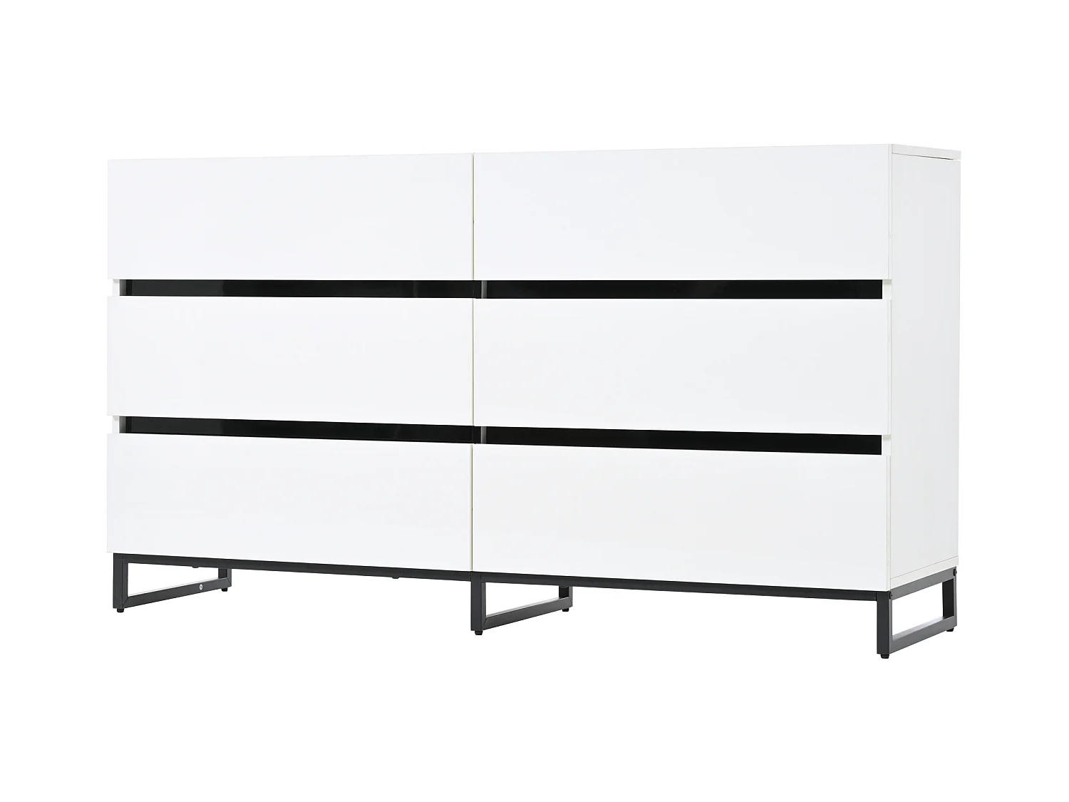 Commode moderne brillante - Commode à 6 tiroirs avec pieds en métal - noir et blanc