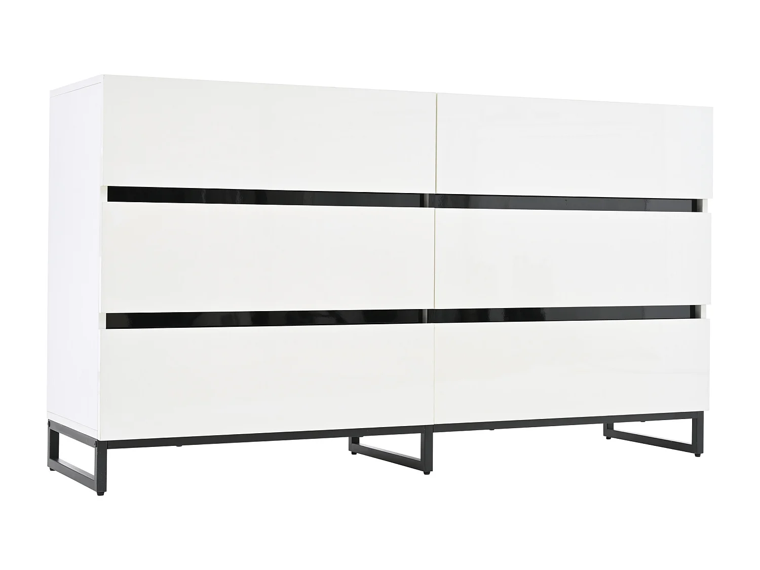 Nowoczesna, błyszcząca komoda – komoda z 6 szufladami i metalowymi nogami – czarno-biała