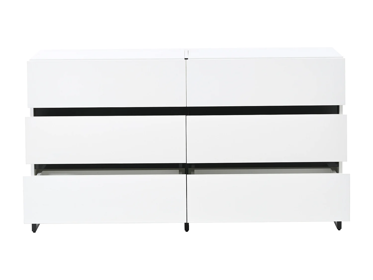 Nowoczesna, błyszcząca komoda – komoda z 6 szufladami i metalowymi nogami – czarno-biała