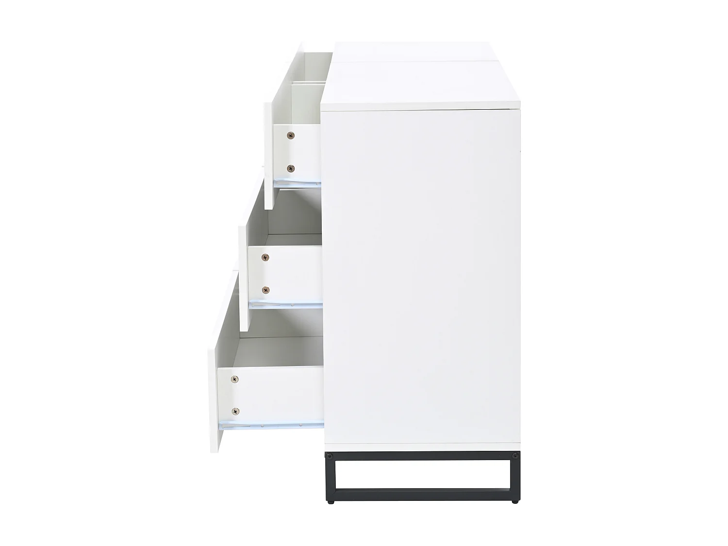 Nowoczesna, błyszcząca komoda – komoda z 6 szufladami i metalowymi nogami – czarno-biała