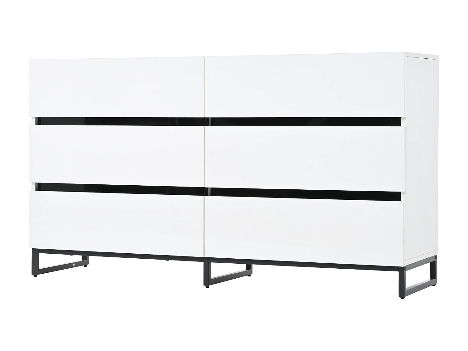 Nowoczesna, błyszcząca komoda – komoda z 6 szufladami i metalowymi nogami – czarno-biała