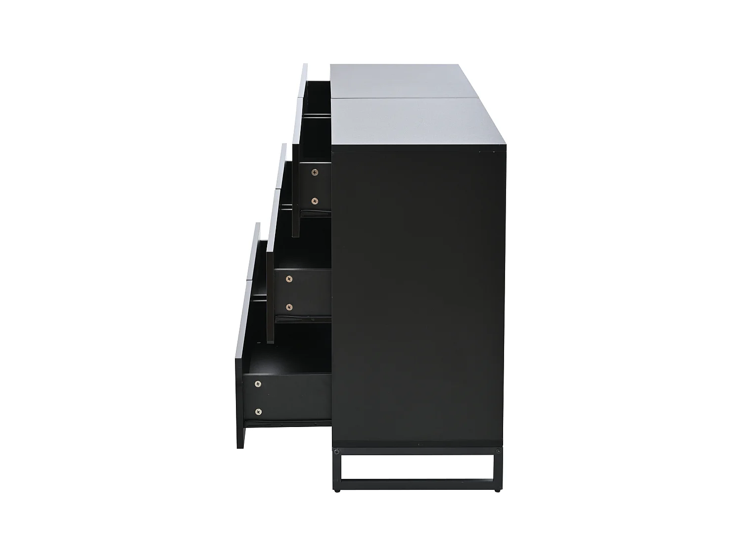 Commode moderne brillante - Commode à 6 tiroirs avec pieds en métal - blanc et noir