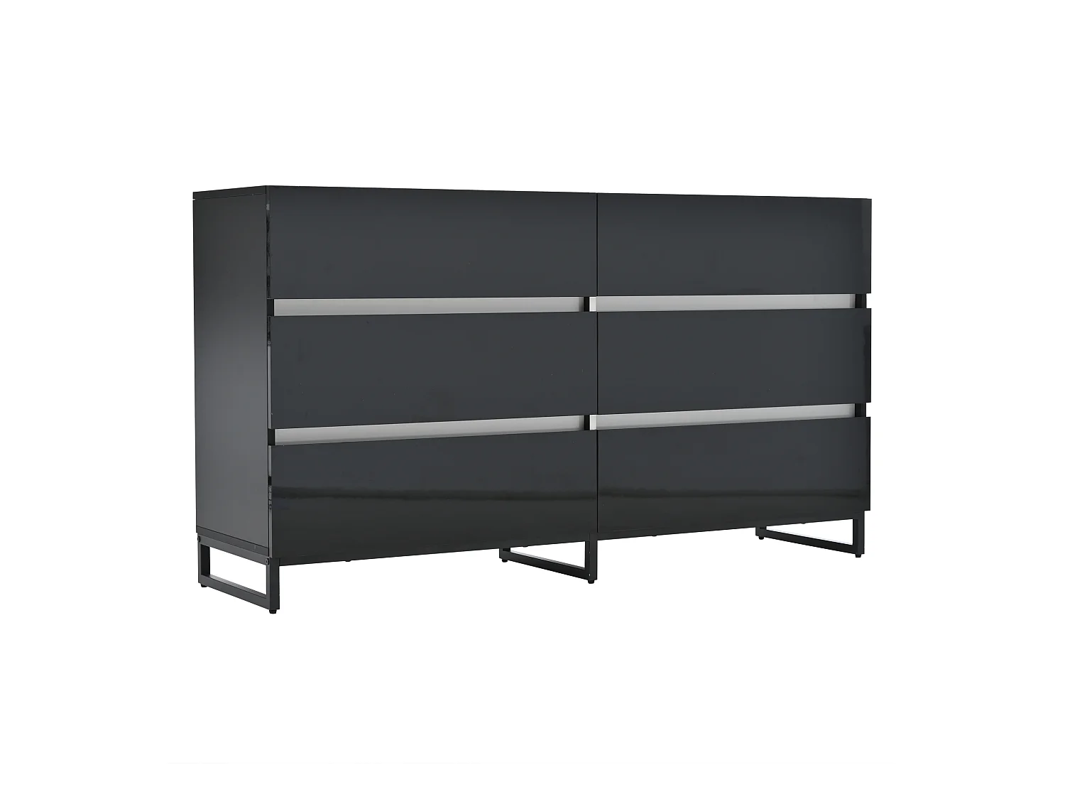 Commode moderne brillante - Commode à 6 tiroirs avec pieds en métal - blanc et noir
