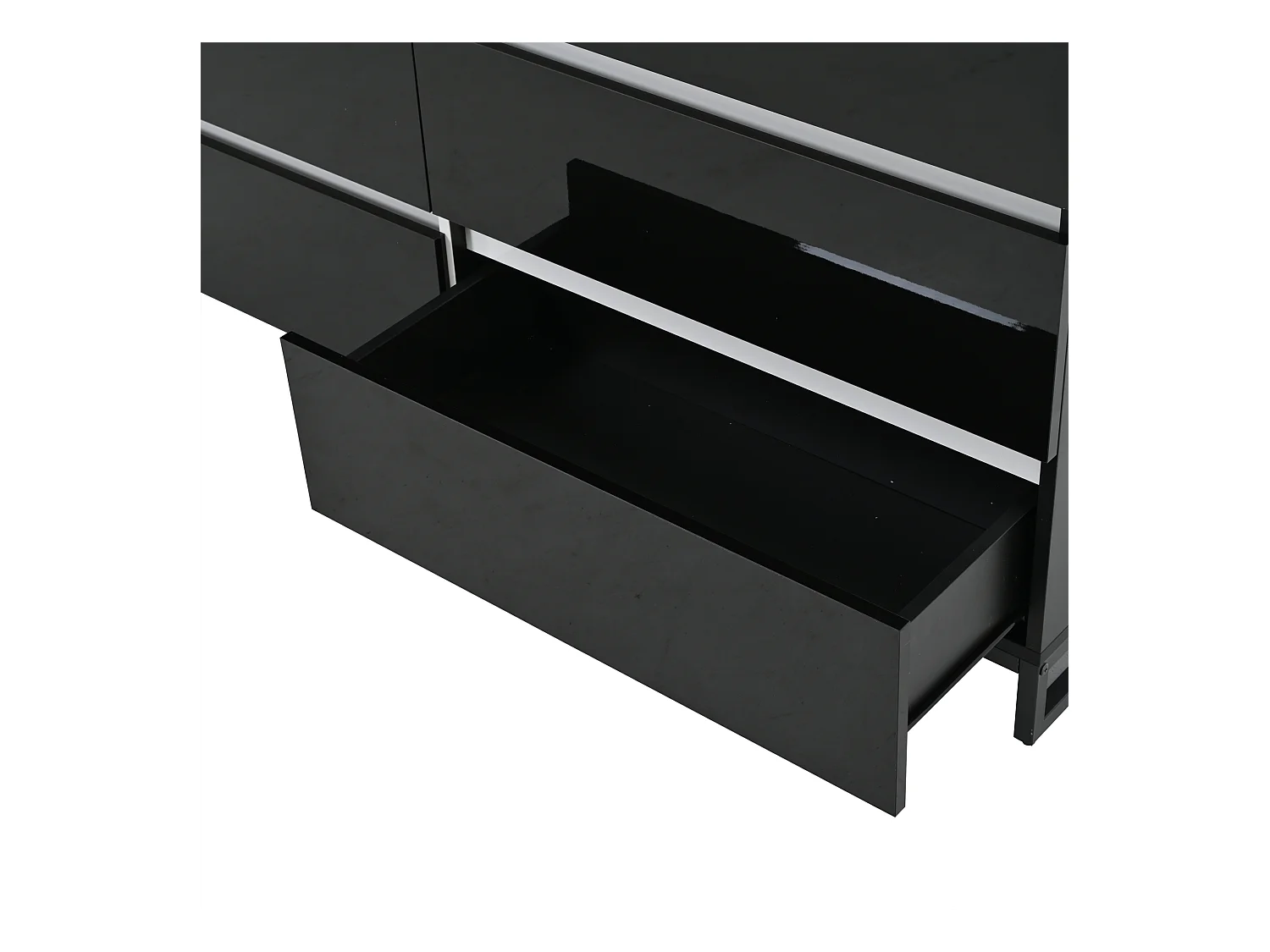 Commode moderne brillante - Commode à 6 tiroirs avec pieds en métal - blanc et noir
