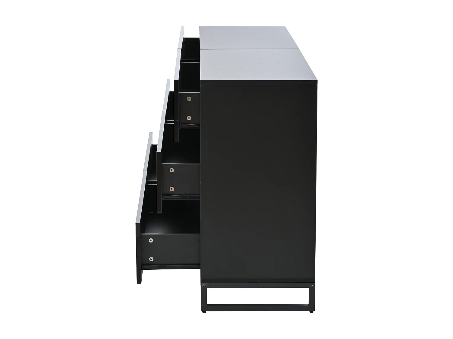 Nowoczesna, błyszcząca komoda – komoda z 6 szufladami i metalowymi nogami – biała i czarna