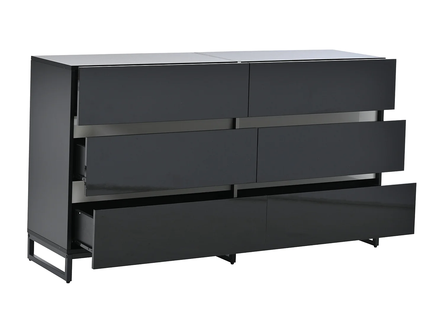 Nowoczesna, błyszcząca komoda – komoda z 6 szufladami i metalowymi nogami – biała i czarna