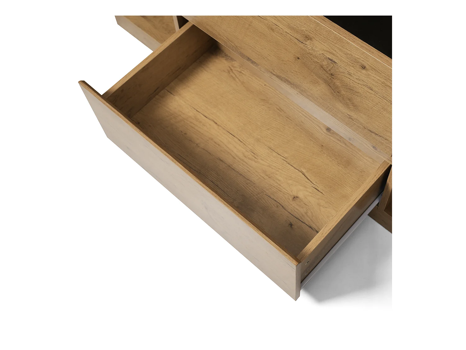 Commode 2 tiroirs - Commode 2 portes et 1 compartiment ouvert - verre et poignées noir