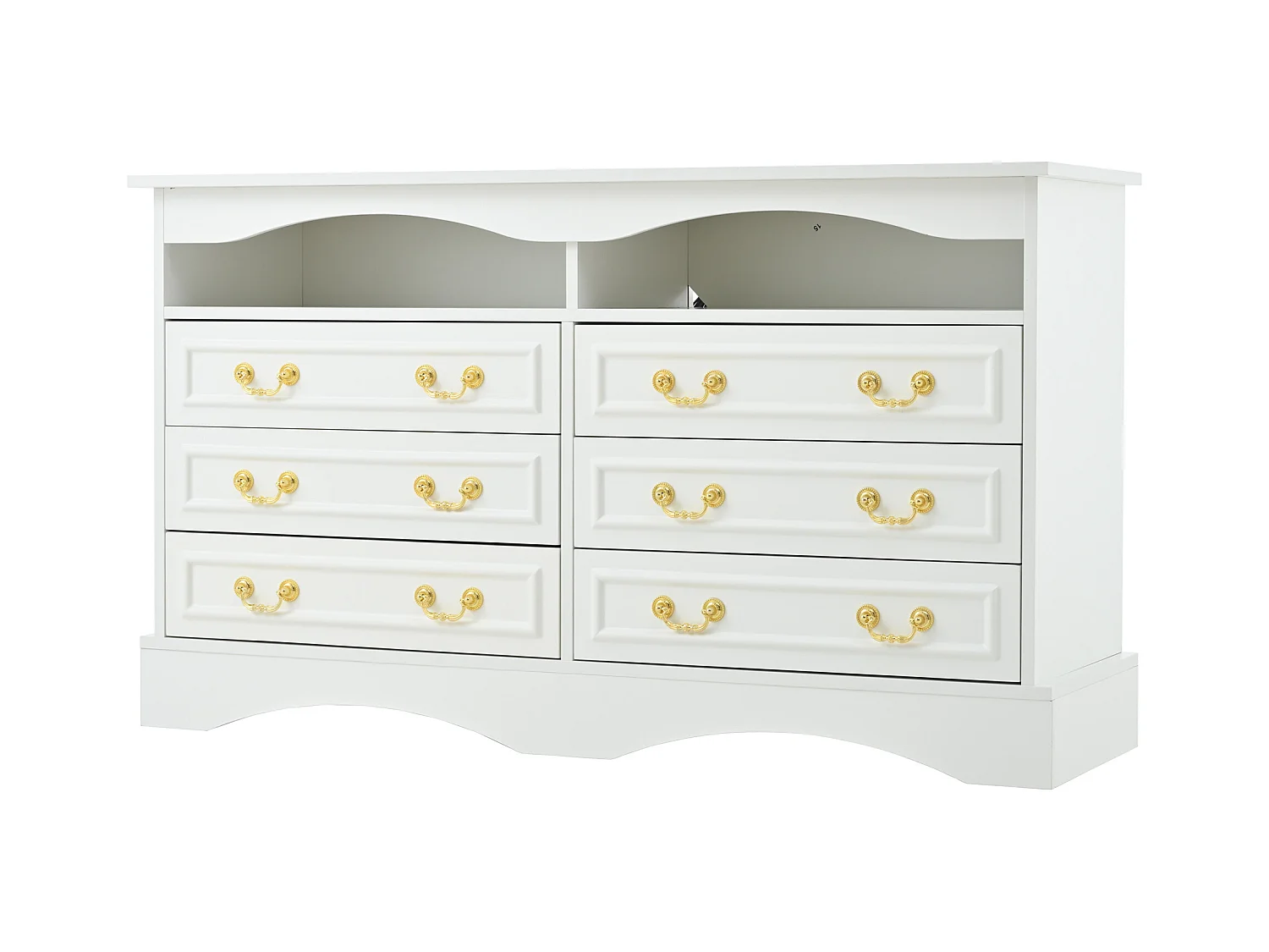 Commode avec éclairage LED - Commode à 6 tiroirs avec poignées dorées - rangements ouverts