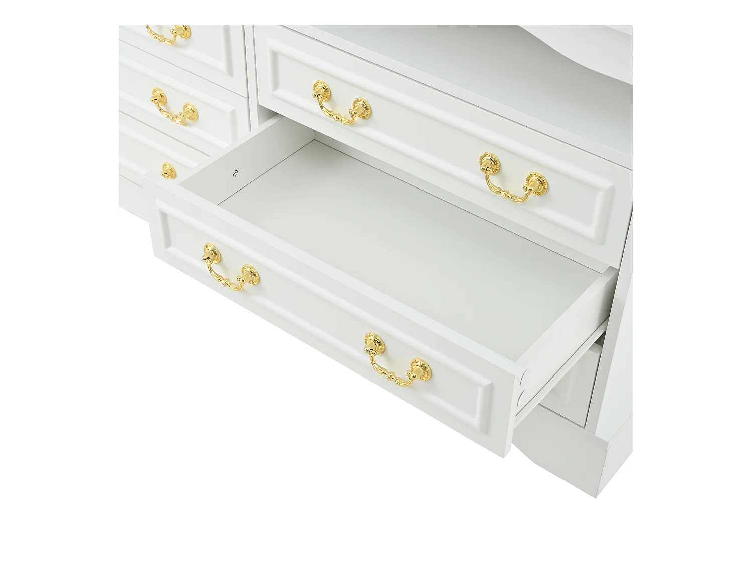 Commode avec éclairage LED - Commode à 6 tiroirs avec poignées dorées - rangements ouverts