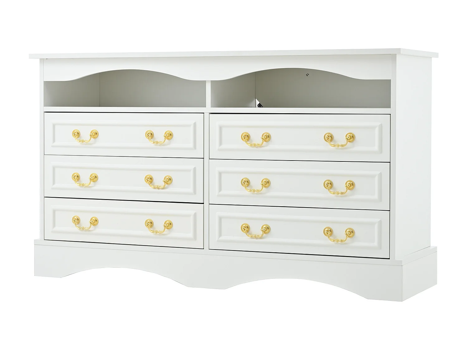 Komoda z oświetleniem LED - Komoda 6-szufladowa ze złotymi uchwytami - otwarta przestrzeń do przechowywania