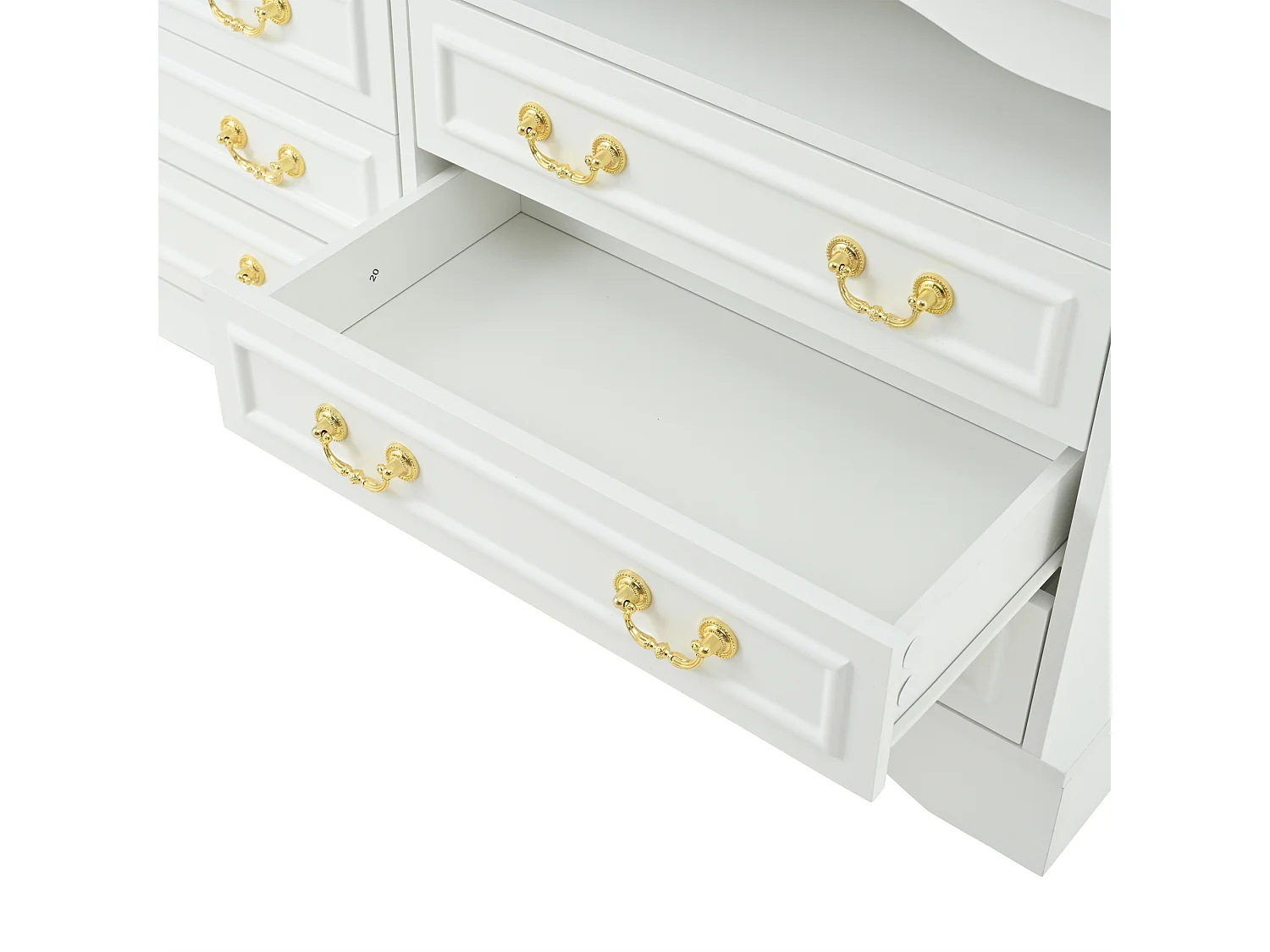 Komoda z oświetleniem LED - Komoda 6-szufladowa ze złotymi uchwytami - otwarta przestrzeń do przechowywania