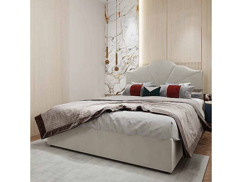 Cama con canapé 160 x 200 cm - Cama doble con cabecero suave y canapé - terciopelo beige - colchón no incluido