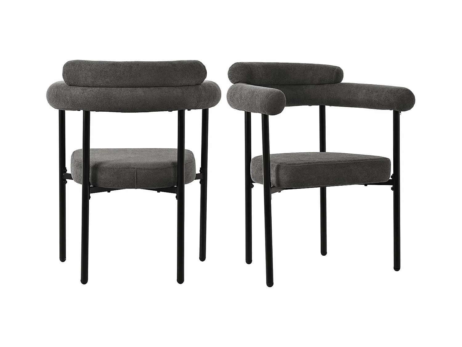 Lot de 2 chaise de salle à manger gris foncé - Chaise de salle à manger avec dossier et accoudoirs - daim - pieds en métal noir