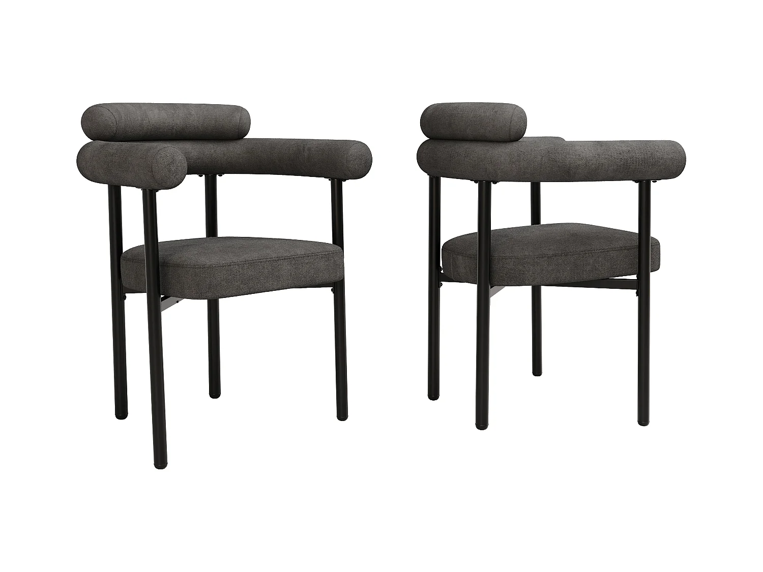 Lot de 2 chaise de salle à manger gris foncé - Chaise de salle à manger avec dossier et accoudoirs - daim - pieds en métal noir
