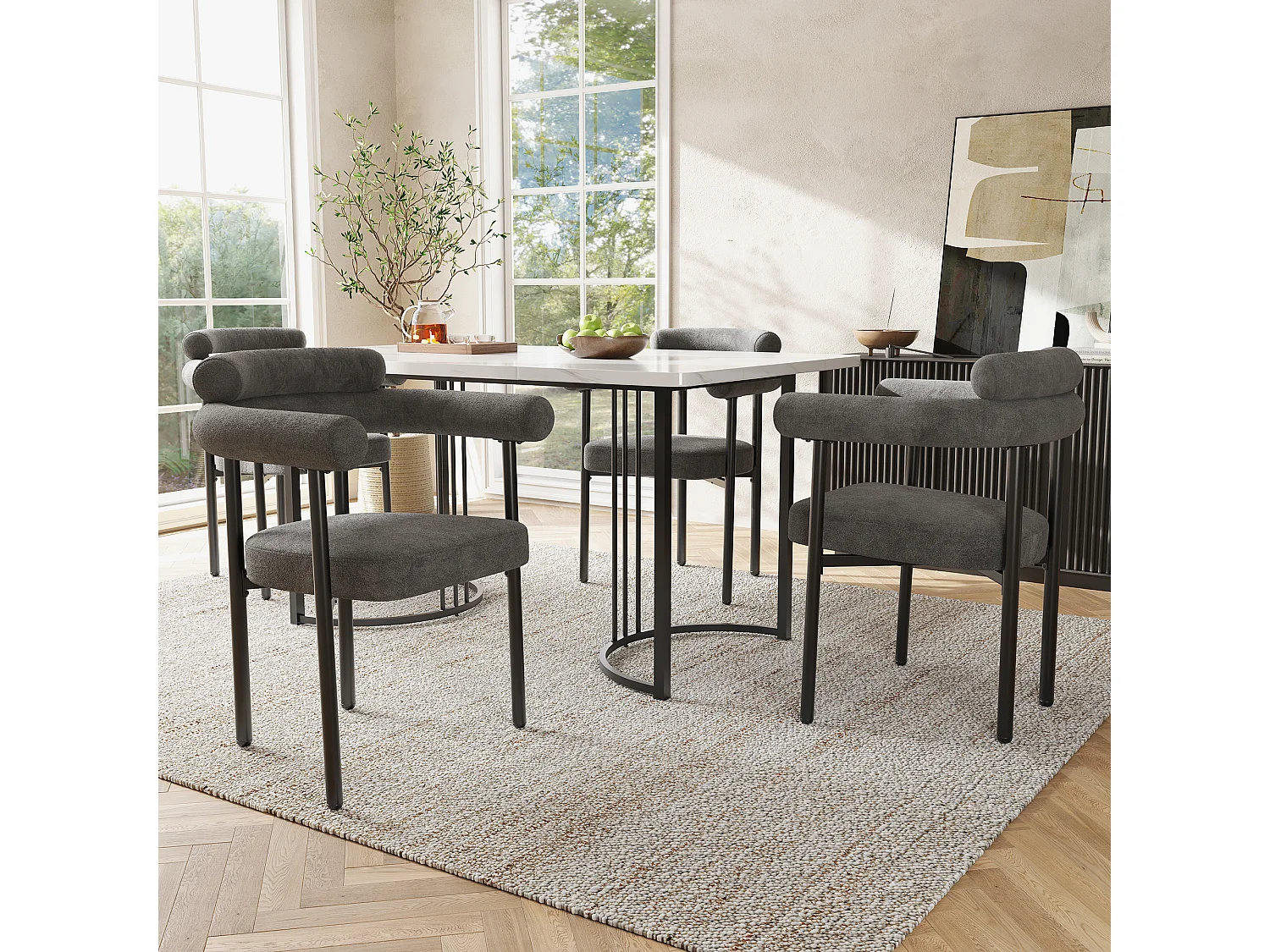 Lot de 2 chaise de salle à manger gris foncé - Chaise de salle à manger avec dossier et accoudoirs - daim - pieds en métal noir