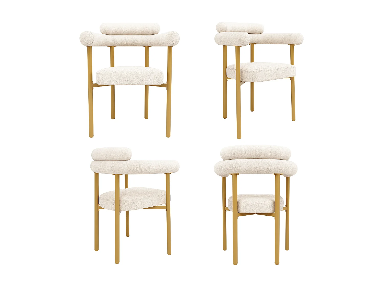 Lot de 4 chaise de salle à manger beige - Chaise de salle à manger avec dossier et accoudoirs - daim - pieds en métal doré