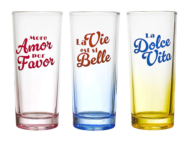 Verre Colore Dolce Vita X3 22cl Rouge, Bleu, Orange, Jaune