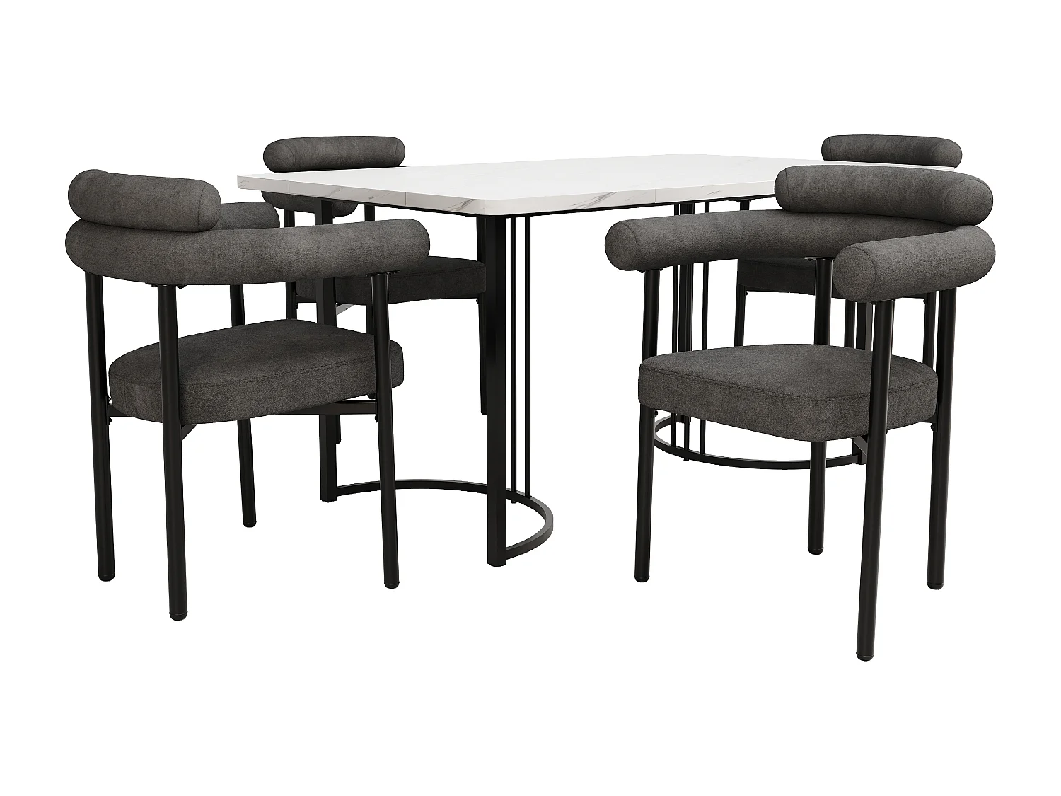 Lot de 4 chaise de salle à manger gris foncé - Chaise de salle à manger avec dossier et accoudoirs - daim - pieds en métal noir