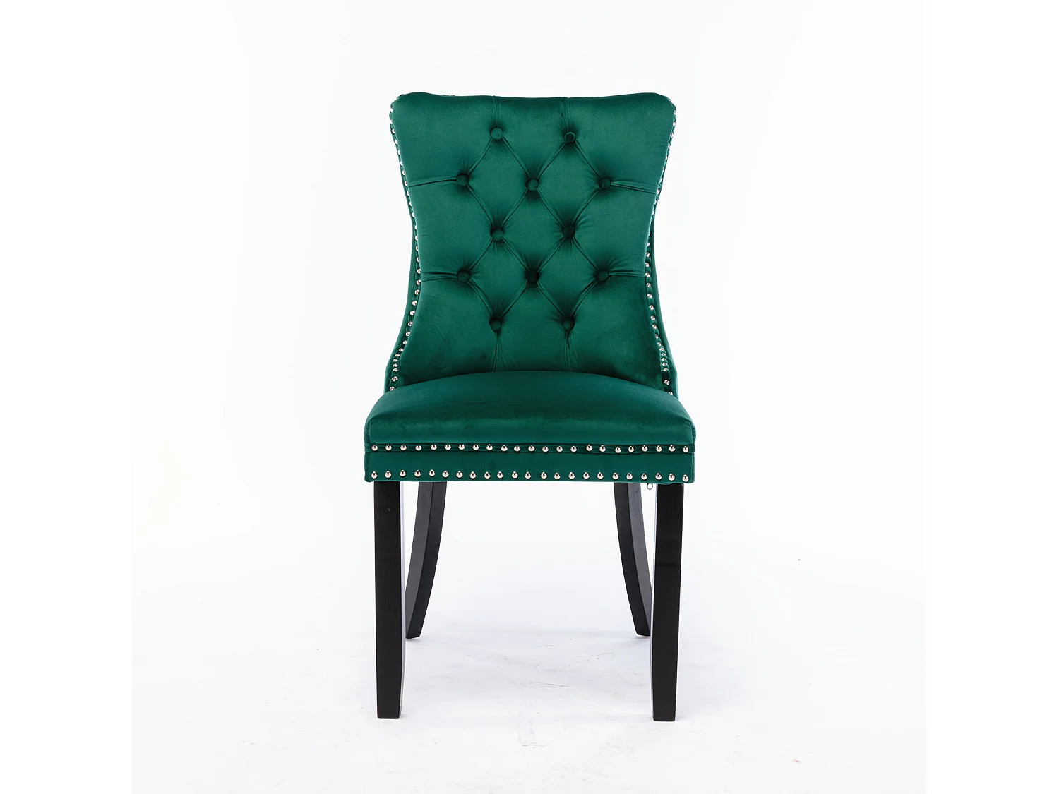 Chaise salle à manger moderne haut de gamme velours capitonné pieds bois garniture à clous lot de 2 vert - Sweiko