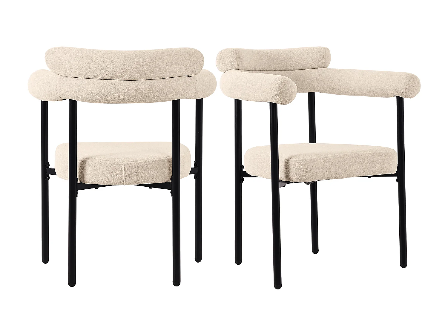 Lot de 2 chaise de salle à manger beige - Chaise de salle à manger avec dossier et accoudoirs - daim - pieds en métal noir