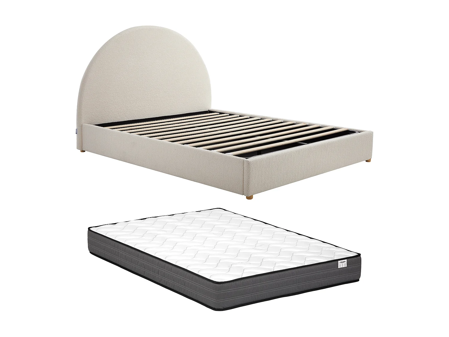 Lit coffre 160 x 200 cm - Tissu bouclette - Blanc + Matelas – CALIDORYA