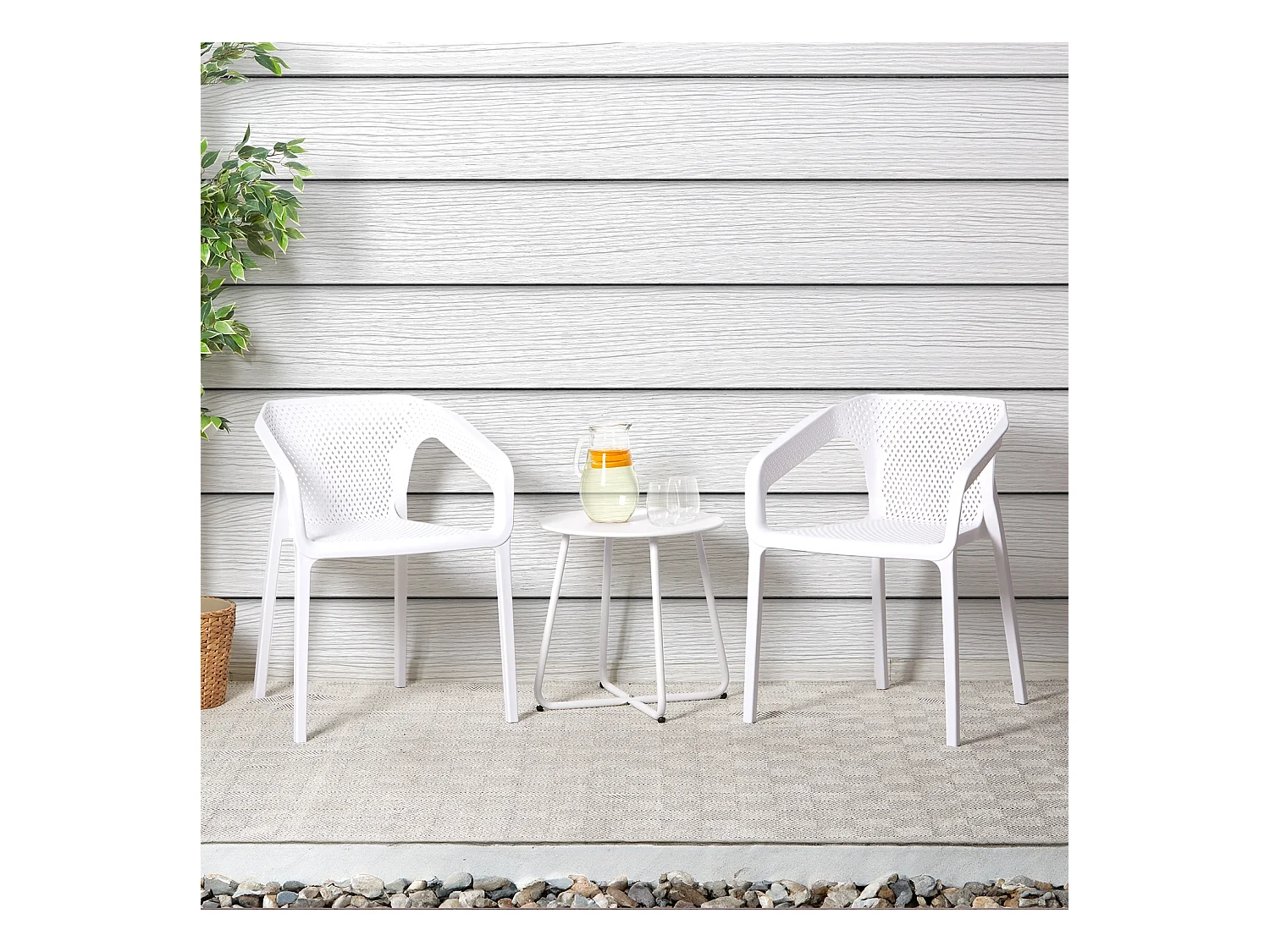 Tuinstoel 55x74,5x54 cm wit set van 6