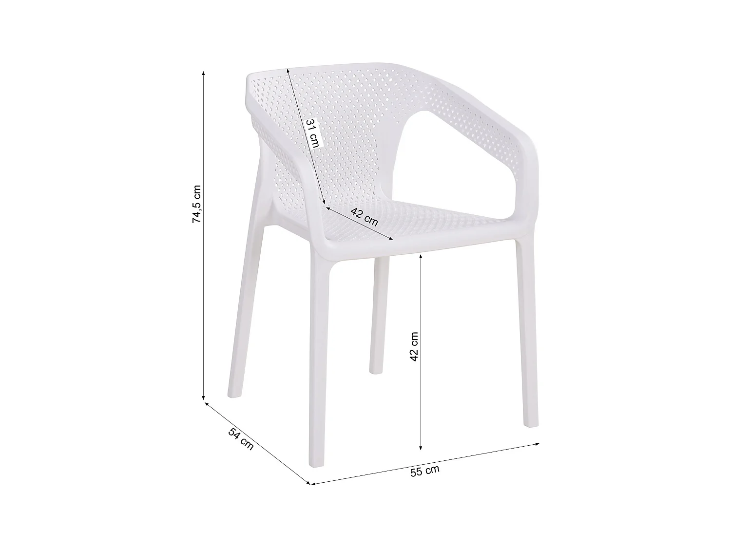 Tuinstoel 55x74,5x54 cm wit set van 6