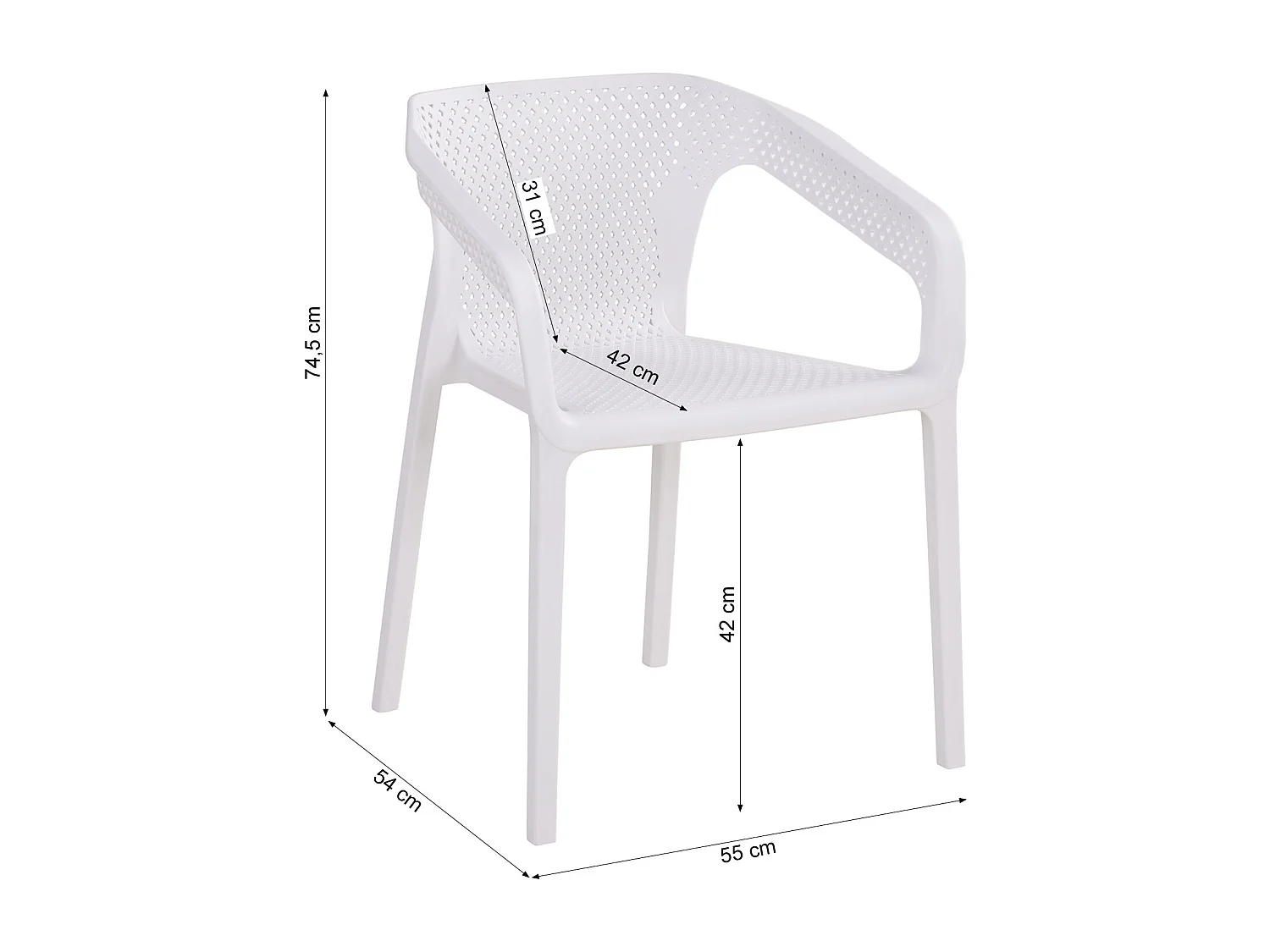 Sedia da giardino 55x74,5x54 cm bianca set da 6