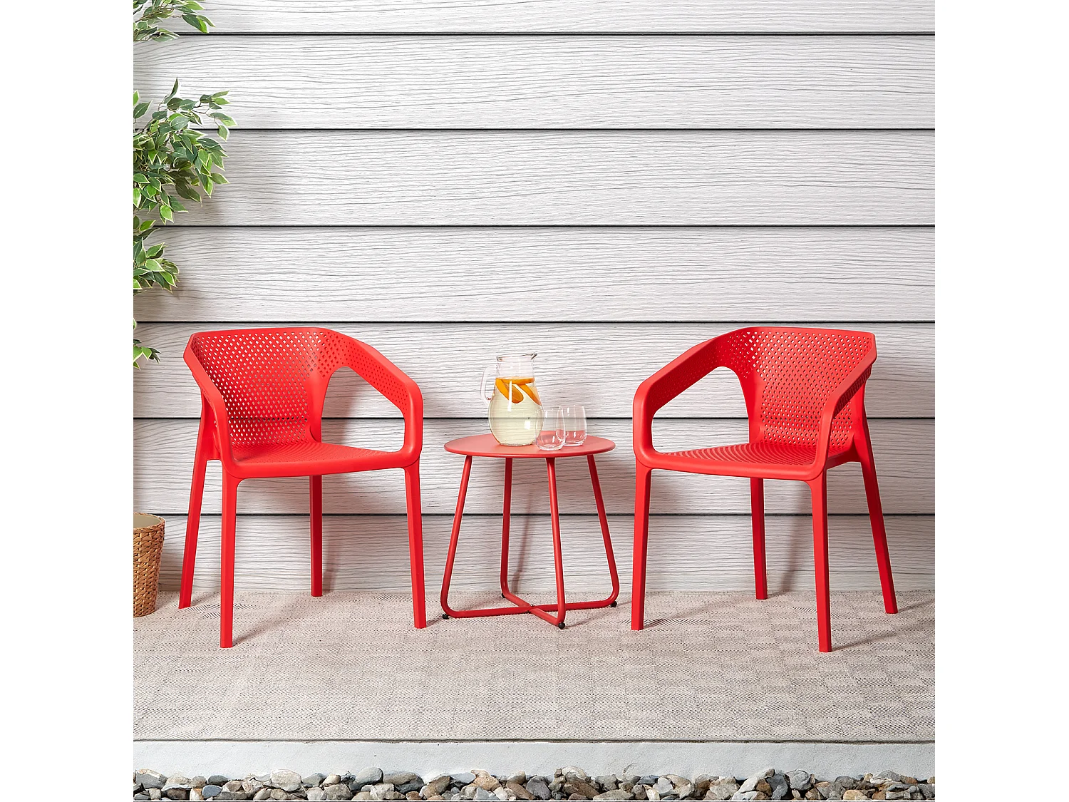 Silla de jardín 55x74,5x54 cm rojo Juego de 2